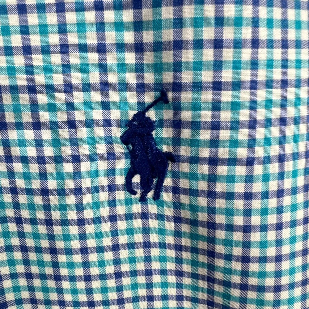 Polo Ralph‎ Lauren Custom Fit Stretch Poplin Shirt Men XXL Blue White Gingham